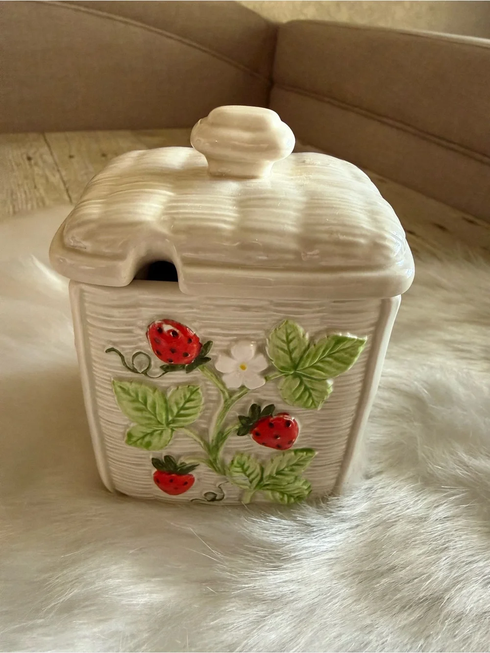 Vintage 1982 Otagiri Japan Strawberry Ceramic Sugar Jar